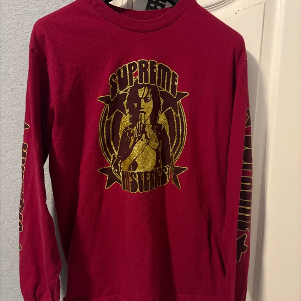 Supreme Burgundy and Gold Graphic Long Sleeve Tee